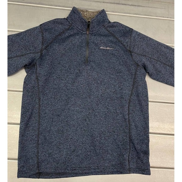 Eddie Bauer Fleece Pullover Sweater Mens XL Blue Long Sleeve Knit 1/4 Zip - Picture 2 of 9